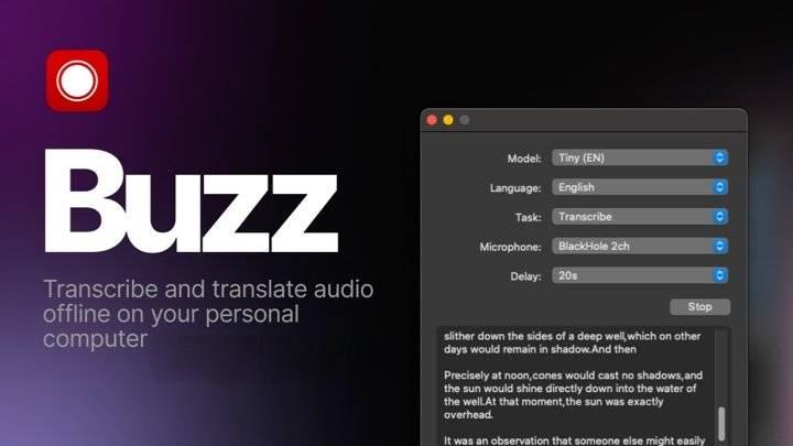 b7f833bee34dfaf06a994f34a6e66dc7 Buzz - 基于 OpenAI 的 Whisper 语音识别模型打造的声音转文本字幕工具,简单好用且免费开源